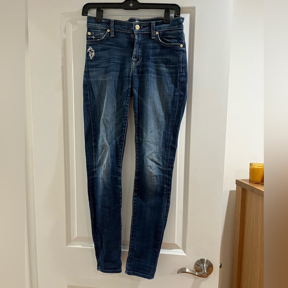 7 for all mankind slightly distressed skinny denim pant size 24